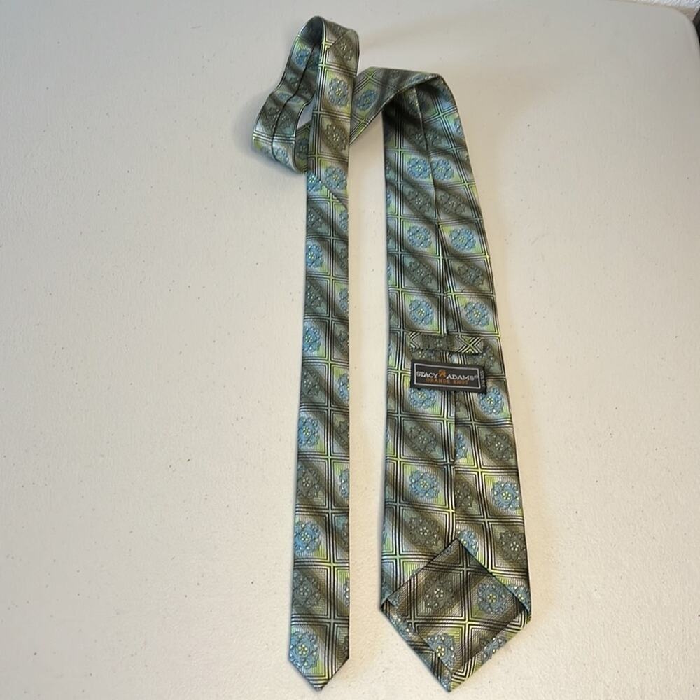 Stacy Adams Grande Knot Classic Green Abstract Neck‎ Tie 100% Silk Hand Made - Picture 4 of 7